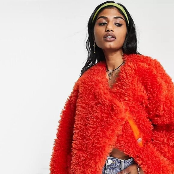 NWT Free People burnt orange red faux fur teddy jacket, XS - Picture 10 of 16